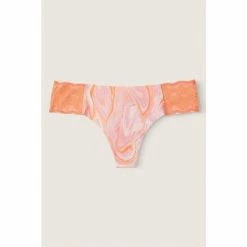 Victorias Secret PINK Victoria's Secret PINK No Show Lace Trim Thong Panty Pure Black Floral