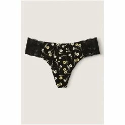 Victorias Secret PINK Victoria's Secret PINK No Show Lace Trim Thong Panty Pure Black Floral -Victoria's Secret PINK Shop unnamed file 1502
