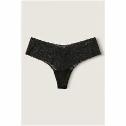 Victorias Secret PINK Victoria's Secret PINK No Show Soft Lace Thong Panty Pure Black -Victoria's Secret PINK Shop unnamed file 197