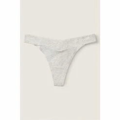 Victorias Secret PINK Victoria's Secret PINK Cotton Crossover Thong Panty Heather Stone Grey With Graphic