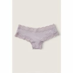 Victorias Secret PINK Victoria's Secret PINK Cotton Lace Trim Cheeky Underwear Purple Mist With Graphic
