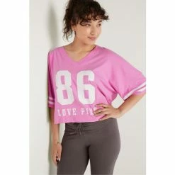 Victorias Secret PINK Victoria's Secret PINK Varsity Short Sleeve Crop V Neck T-Shirt
