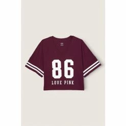 Victorias Secret PINK Victoria's Secret PINK Varsity Short Sleeve Crop V Neck T-Shirt