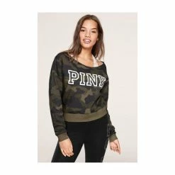 Victorias Secret PINK Victoria's Secret PINK Classic Logo Off Shoulder Sweatshirt Heather Stone Grey