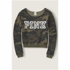 Victorias Secret PINK Victoria's Secret PINK Classic Logo Off Shoulder Sweatshirt Heather Stone Grey -Victoria's Secret PINK Shop unnamed file 4120