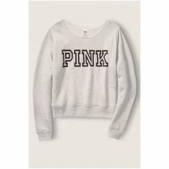 Victorias Secret PINK Victoria's Secret PINK Classic Logo Off Shoulder Sweatshirt Heather Stone Grey -Victoria's Secret PINK Shop unnamed file 4121