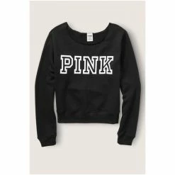 Victorias Secret PINK Victoria's Secret PINK Classic Logo Off Shoulder Sweatshirt Heather Stone Grey -Victoria's Secret PINK Shop unnamed file 4122