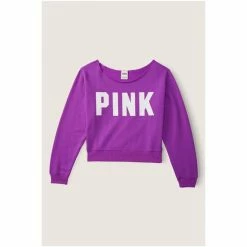 Victorias Secret PINK Victoria's Secret PINK Everyday Lounge Off The Shoulder Sweatshirt Pink Daisy Logo -Victoria's Secret PINK Shop unnamed file 4145