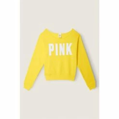 Victorias Secret PINK Victoria's Secret PINK Everyday Lounge Off The Shoulder Sweatshirt Optic White Tropical Logo -Victoria's Secret PINK Shop unnamed file 4184