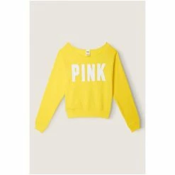 Victorias Secret PINK Victoria's Secret PINK Everyday Lounge Off The Shoulder Sweatshirt Optic White Tropical Logo -Victoria's Secret PINK Shop unnamed file 4186