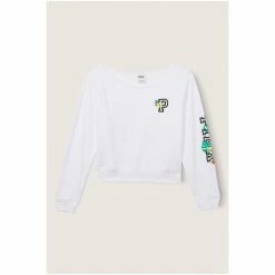 Victorias Secret PINK Victoria's Secret PINK Everyday Lounge Off The Shoulder Sweatshirt Optic White Tropical Logo -Victoria's Secret PINK Shop unnamed file 4187
