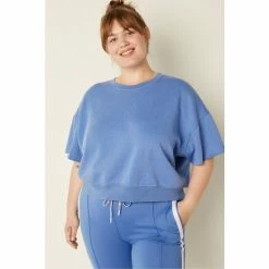 Victorias Secret PINK Victoria's Secret PINK Short Sleeve Crop Crew Sweatshirt Capri Pink Dip Dye