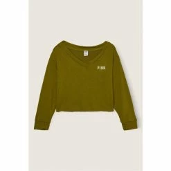 Victorias Secret PINK Victoria's Secret PINK Hazel Green Soft French Terry V Neck Sweater -Victoria's Secret PINK Shop unnamed file 4251