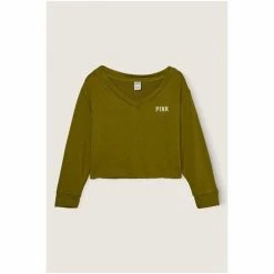 Victorias Secret PINK Victoria's Secret PINK Hazel Green Soft French Terry V Neck Sweater -Victoria's Secret PINK Shop unnamed file 4254