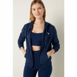Victorias Secret PINK Victoria's Secret PINK Everyday Lounge Perfect FullZip Pure Black With Brushed Shine Gradient Logo