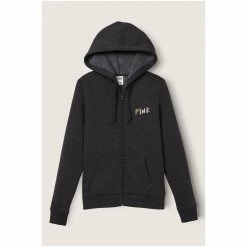 Victorias Secret PINK Victoria's Secret PINK Everyday Lounge Perfect FullZip Pure Black With Brushed Shine Gradient Logo -Victoria's Secret PINK Shop unnamed file 4389
