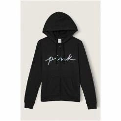 Victorias Secret PINK Victoria's Secret PINK Pure Black Script Logo Everyday Lounge Perfect Full Zip Hoodie