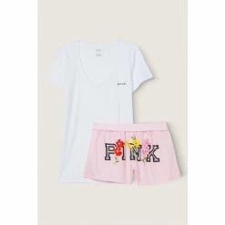 Victorias Secret PINK Victoria's Secret PINK White & Pink Floral Logo Sleep Boxy Set