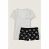 Victorias Secret PINK Victoria's Secret PINK Heather Stone Grey & Black Logo Print Sleep Boxy Set