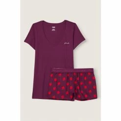 Victorias Secret PINK Victoria's Secret PINK Rich Maroon & Apple Print Sleep Boxy Set