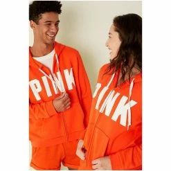 Victorias Secret PINK Victoria's Secret PINK Everyday Lounge Perfect FullZip Jacket Pure Black Wash Tropical Logo